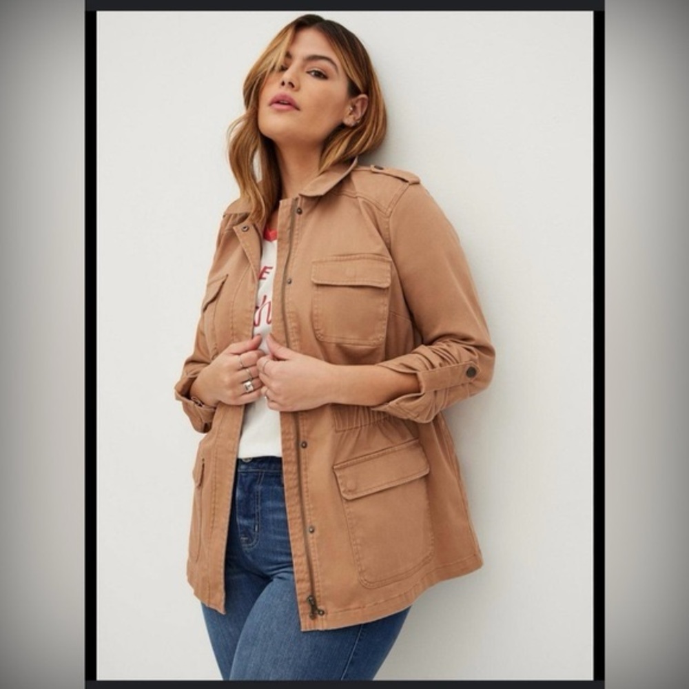 Torrid Stretch Twill Zip Snap Anorak Roll Tab Utility Field Cargo Jacket Coat
